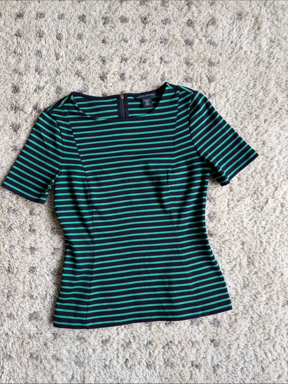 Banana Republic Green and Navy Striped Short Sleeve Top 00P